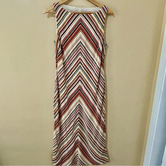 Liz Claiborne| Striking Mod SleevelessLong Maxi Chevron Striped Silky Dress Sz 8 - Picture 2 of 10